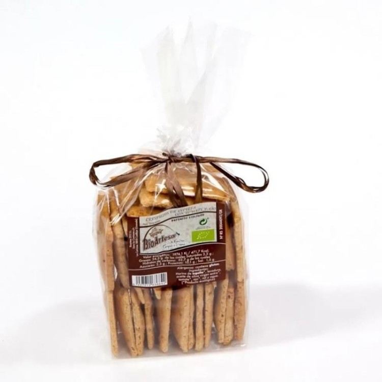 Crespillos de espelta con tomate y ajo eco 150g.