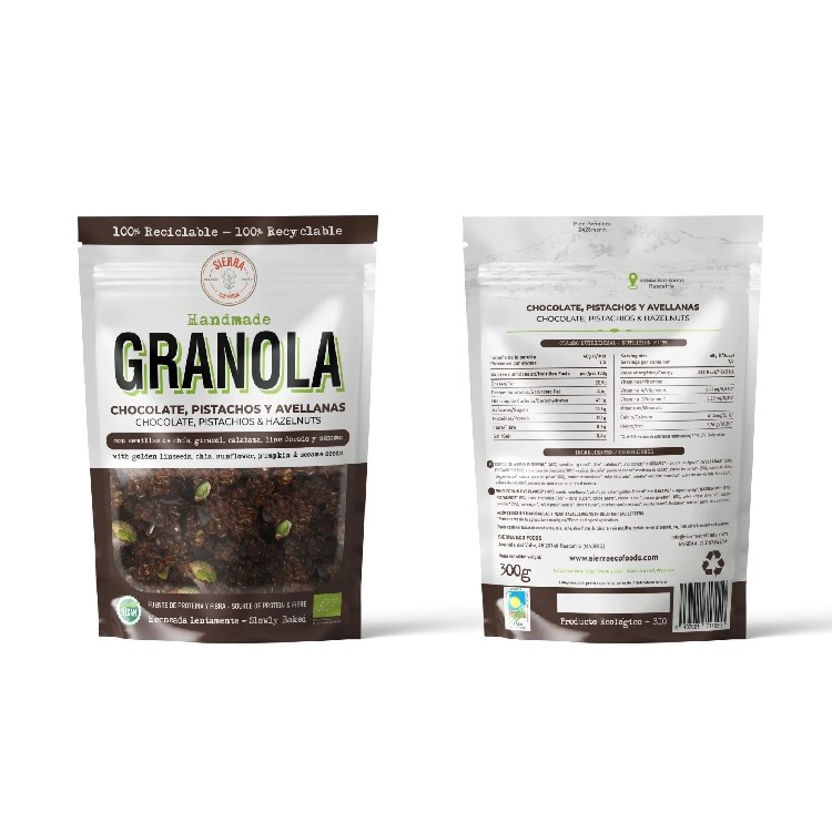 Granola de chocolate, pistacho y avellanas eco 300