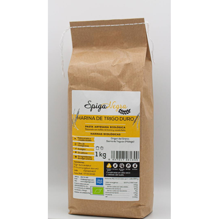 Harina de trigo duro andaluz ecologico 1Kg.