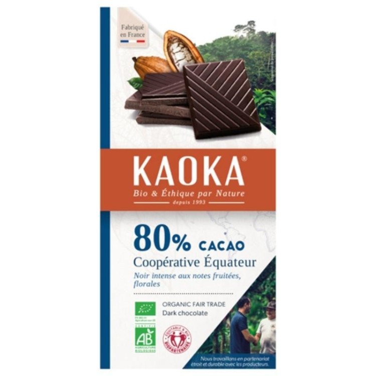 Chocolate negro 80% cacao KAOKA ecologico 100G.