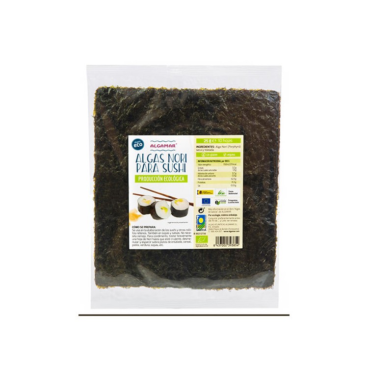 Alga nori para sushi eco 10hojas Algamar