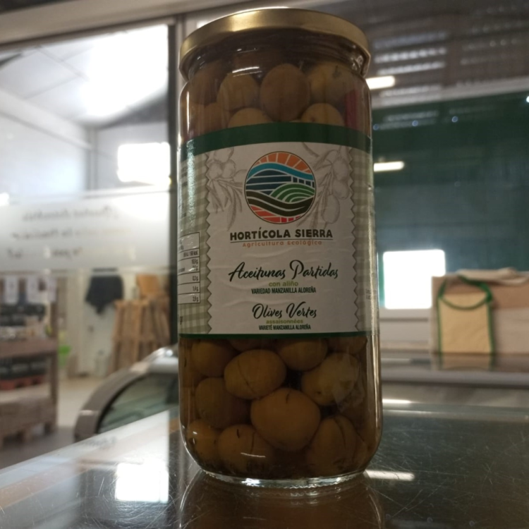Aceituna partida manzanilla aloreña PNE. 500g. HS