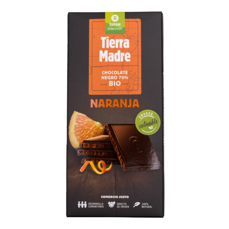 Chocolate negro 70% con naranja CJ eco 100g. Oxfam